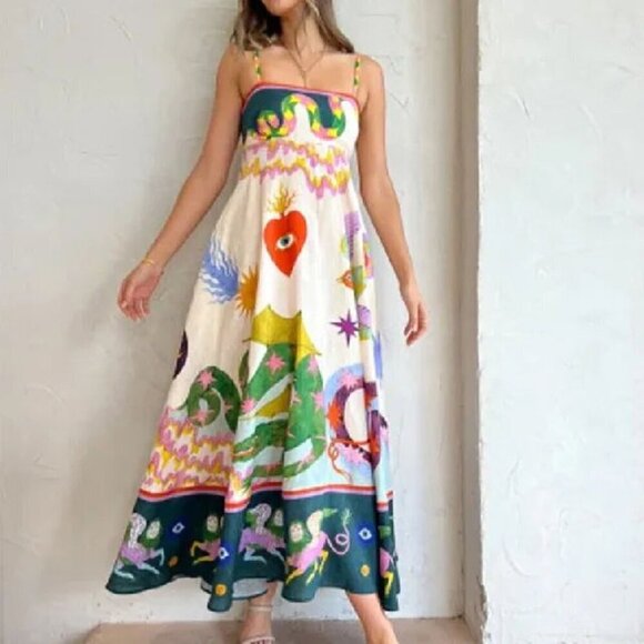 Women BOHO Graphic Print Casual Summer Sun Dress Size: XXL NEW - Picture 1 of 7